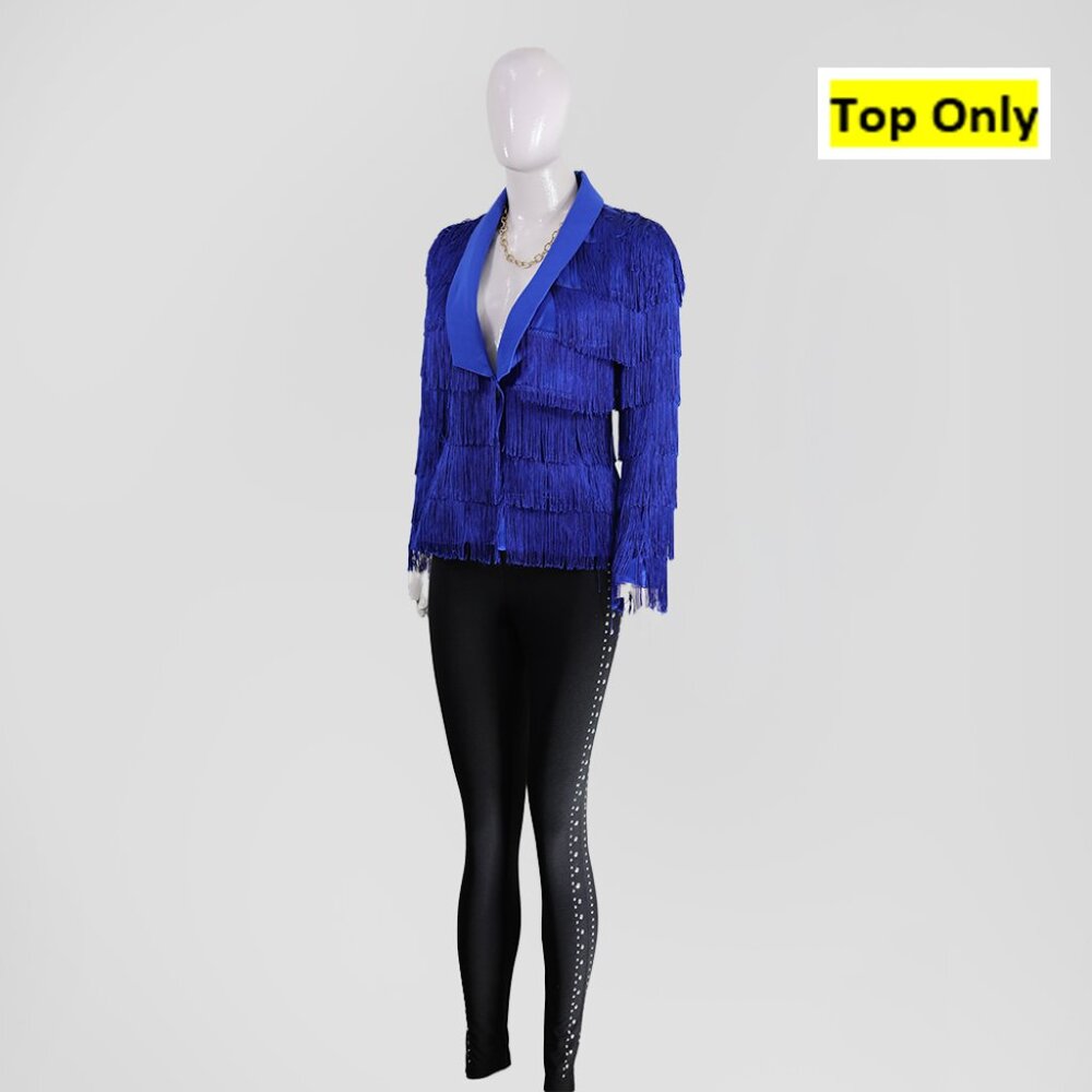 Dazzling Royal Blue Fringe Blazer Jacket, Chic Party Statement Piece